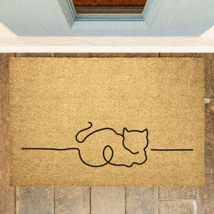 Minimalist Cat Coir Doormat: Feline Porch Decor image 6