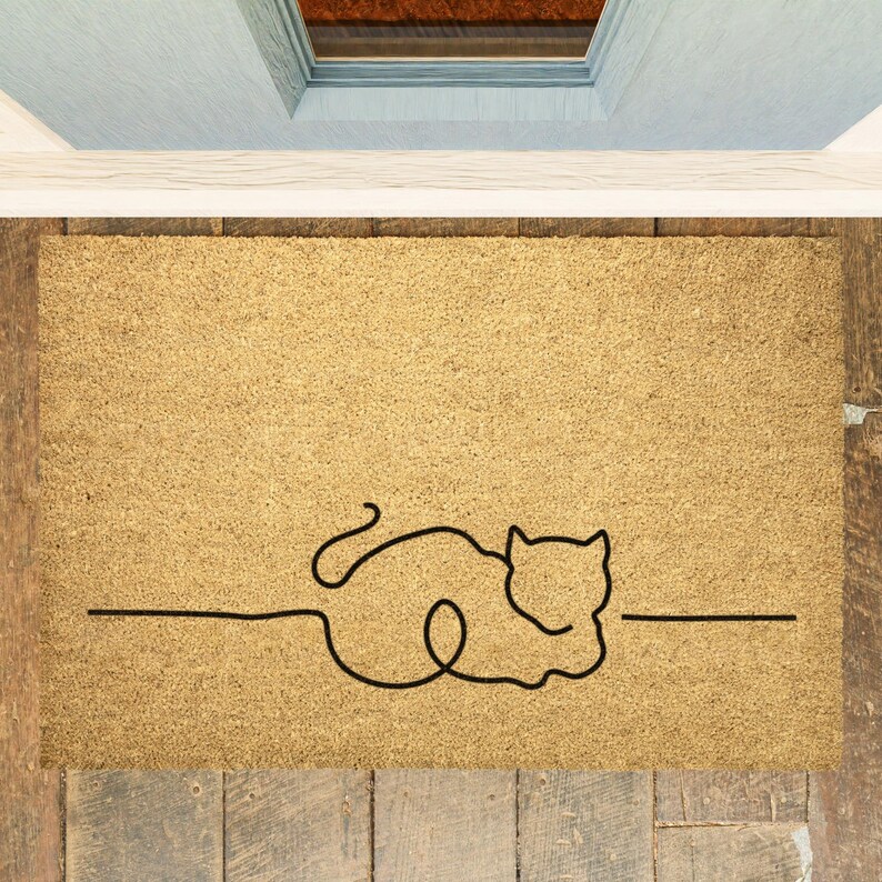 Minimalist Cat Coir Doormat: Feline Porch Decor image 6