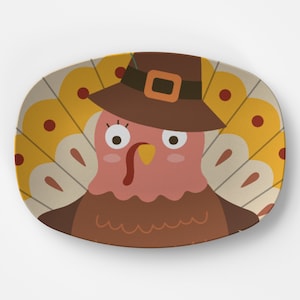 Cute cartoon turkey serving dish, unique thanksgiving platter for parties, animated thanksgiving turkey design, housewarming gift ideas