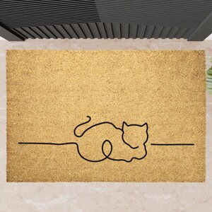 Minimalist Cat Coir Doormat: Feline Porch Decor image 7