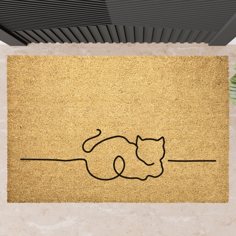 Minimalist Cat Coir Doormat: Feline Porch Decor image 7