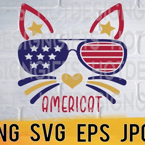 Americat feline friend svg png eps jpg files, 4th of july design, independence day easy fast instant download for commercial business use