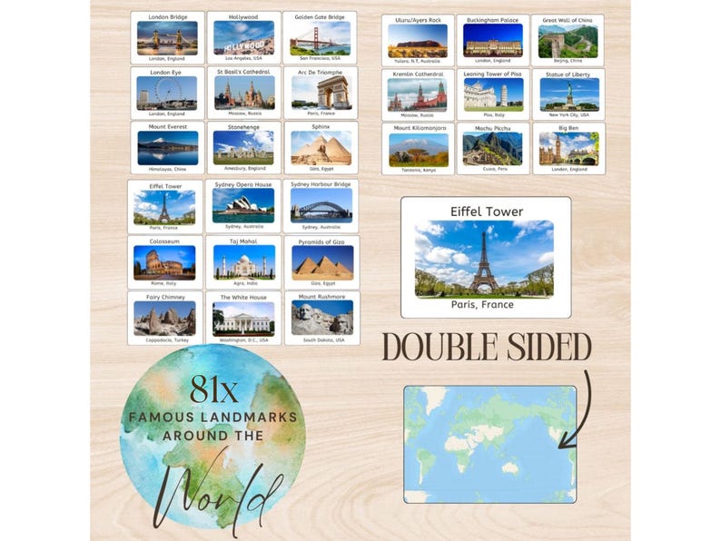 Landmark Flashcards | World Geography Cards for Kids, Montessori ...