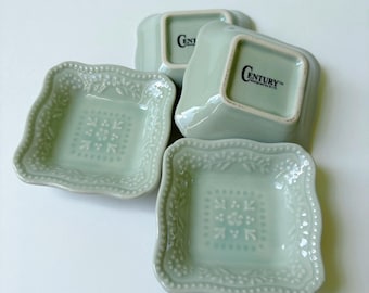 New Seafoam Green Square Mini Plate Floral Design Made in Japan