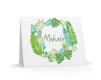 Mahalo Island Wreath 8 Note Card Set - Set of 8 Note Cards w/ Coordinating Envelope - Stationary Paper
