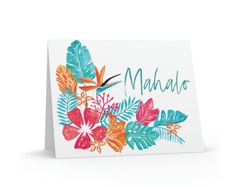 Mahalo flower bouquet 8 Note Card Set - Set of 8 Note Cards w/ Coordinating Envelope - Stationary Paper