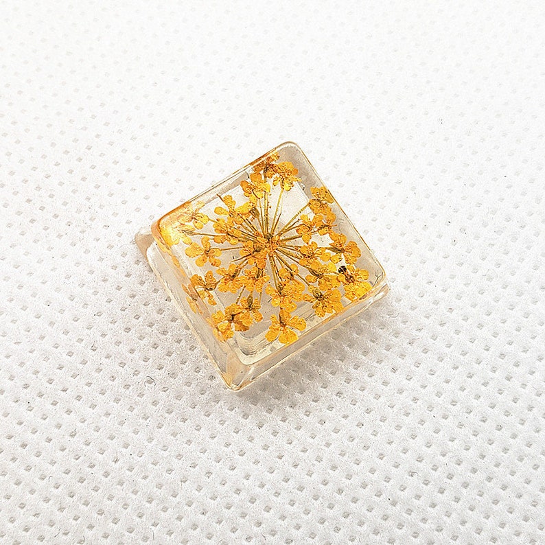 Keycaps-resina transparente de flores secas, keycaps de flores secas de color amarillo anaranjado, cereza MX, regalos de Navidad