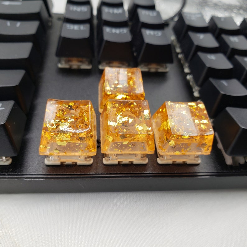 Keycaps Orange Resin Gold Foil Keycaps Cherry Blossom MX Etsy