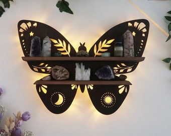 Brown wooden Butterfly Shelf, Butterfly Lamp, butterfly , wooden Animal shelf, Butterfly Wall Art，gift