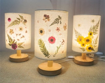 Flower platform lights, handmade linen dried flower bedside lamps, night lights, rural platform lights living room