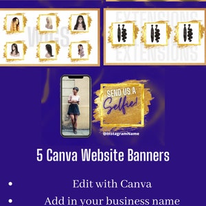 Royal Blue and Gold Canva Banner/Templates. Wix templates. 5 Banners