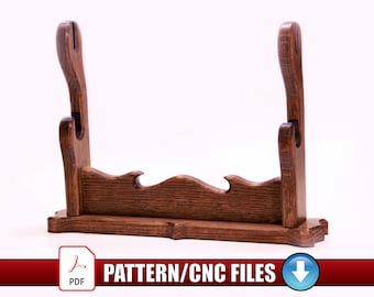 DIY Samurai Sword Holder PDF Pattern Template Hand Cut and CNC Files Katana Display Wood Stand Sword Display Vectric Files, pdf, svg