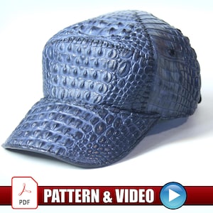DIY Template Leather Crocodile Hat Pattern PDF Download Video Tutorial Leather Cap Leather Baseball Cap Alligator Skin Hat Exotic Skin Cap
