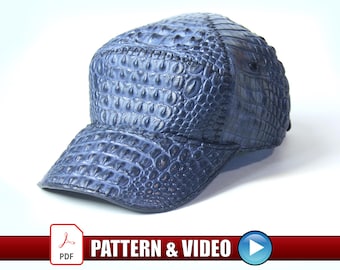 DIY Template Leather Crocodile Hat Pattern PDF Download Video Tutorial Leather Cap Leather Baseball Cap Alligator Skin Hat Exotic Skin Cap