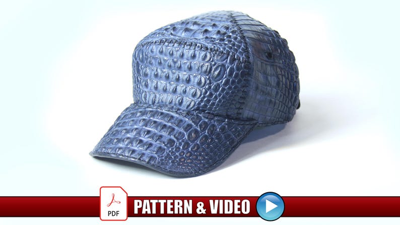 DIY Template Leather Crocodile Hat Pattern PDF Download Video Tutorial Leather Cap Leather Baseball Cap Alligator Skin Hat Exotic Skin Cap image 1