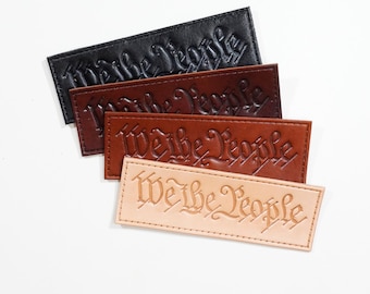 5.25" x 1.8" Genuine Leather We the People Patch US Constitution Badge Patriotic Leather Applique Gift for Him