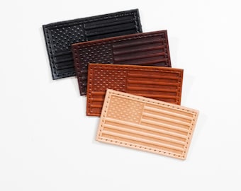 Genuine Leather USA Flag Patch 3x1.75 Inch American Badge Patriotic Insignia Vegtan Leather