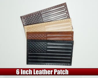 6 Inch Genuine Leather American Flag Patch Embossed Vegtan Leather Americana Badge Patriotic Gift