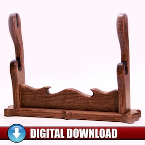 DIY Pattern Template Hand Cut and CNC Files Samurai Sword Holder PDF Pattern Katana Display Wood Stand Sword Display Vectric Files, pdf, svg
