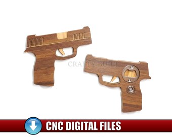 CNC Digital Pattern Handgun - Shaped Magnetic Bottle Opener DIY Woodworking Vector Files