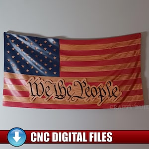 Noi, il popolo CNC Modello Bandiera americana in legno File digitali Bandiera patriottica ondulata Costituzione degli Stati Uniti
