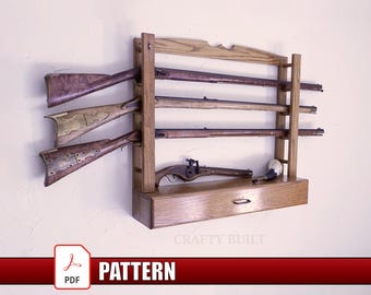 DIY PDF Pattern Wood Gun Rack Wall Display Template Rifle Storage Blueprint Woodworking Plans Digital Download Firearm Holder