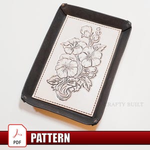 Padrão de Bandeja de Couro DIY Modelo Floral PDF para Download Organizador de Bandeja para Anéis Padrão de Caixa de Couro Bandeja Multiuso