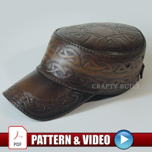 DIY Leather Pattern Combat Hat Template PDF Pattern Download Video Tutorial Leather Cap PDF Patrol Cap Military Hat Celtic Knot Carvings