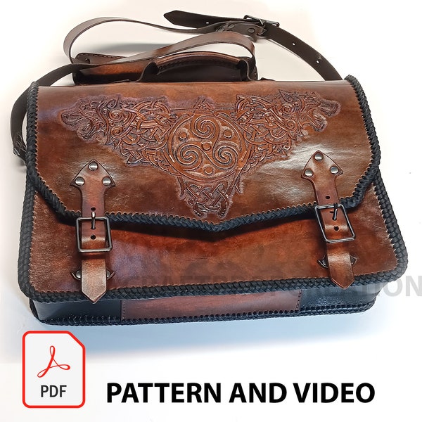 DIY Pattern Template - Messenger Bag with Leather Carvings - PDF Download/Video Tutorial - Leather Bag - - Leather Satchel - Celtic Knots