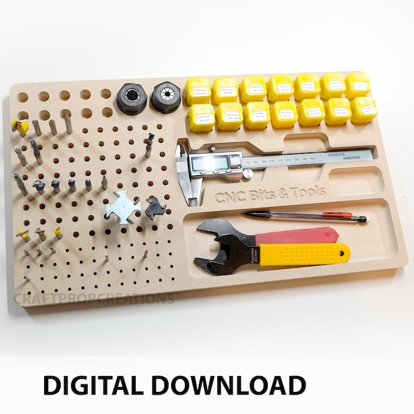 DIY Router Bits Tray Pattern Template (CNC FILES) - Tool Organization, Wooden tray, Collet Tray, VCarve, svg, Dxf, eps, ai, pdf