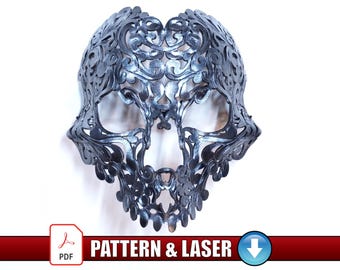 DIY Pattern Decorative Skull Mask Template PDF Digital Download Halloween Leather Mask Leathercraft Masquerade Mask Pattern Floral Mask