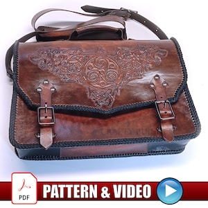 Patrón DIY Plantilla de Bolsa Mensajera de Cuero con Grabados en Cuero PDF Descarga Digital Tutorial en Video de Bolsa de Cuero Tutorial