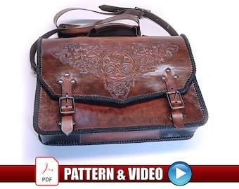 DIY Leather Pattern Messenger Bag Template PDF Leather Carvings Video Tutorial Crossbody Bag Digital Download