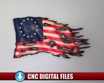 Plantilla DIY Bandera Betsy Ross Archivos CNC 1776 Bandera Americana 13 Estrellas Bandera Histórica de la Revolución Americana, VCarve, SVG