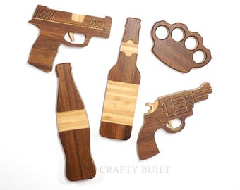 Bamboo Magnetic Bottle Opener Unique Shaped Bar Tool Gift for Men Drink Accessory Handmade