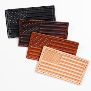 3.7" x 2.15" Genuine Leather American Flag Embossed Patch 4-5oz Vegtan Leather Patch USA Badge American Patch Patriotic Insignia
