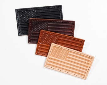 Genuine Leather American Flag Embossed Patch 3.7x2.15 Inch Vegtan Leather USA Badge Patriotic Insignia
