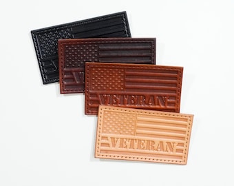 Genuine Leather Veteran Patch American Flag Badge Patriotic Military Gift Handmade Embossed