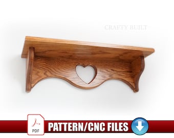 DIY Small Decorative Heart Shelf PDF Pattern 21" Hand Cut and CNC Digital Files Wood Wall Ledge Bathroom Decor Display Wood Ledge