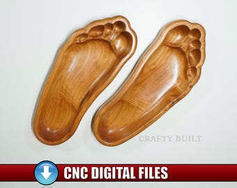 DIY CNC Pattern Footprint Shaped Catchall Tray Template Wood Jewelry Dish Coin Tray Vectric Aspire Digital Download