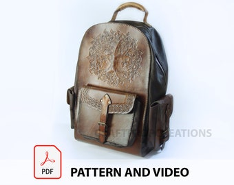 DIY Pattern Template - Back Pack with Leather Carvings Pattern - PDF Download/Video Tutorial - Leather Bag - Celtic Knot Carvings