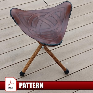 Patron en cuir bricolage pour chaise trépied en cuir avec nœuds celtiques PDF Téléchargement numérique Chaise en cuir Petit tabouret