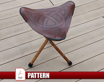 DIY Leather Pattern Template Leather Tripod Chair with Celtic Knots PDF Digital Download Leather Chair Small Stool Three Legged Chair Stool