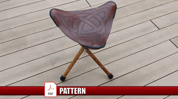 DIY Leather Pattern Template Leather Tripod Chair with Celtic Knots PDF Digital Download Leather Chair Small Stool Three Legged Chair Stool
