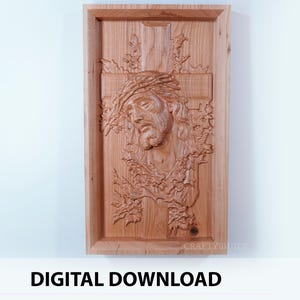 Modèle de bas-relief DIY Jésus sur la croix Sculpture en bois Fichiers numériques CNC Modèle d'art mural chrétien Carte de profondeur