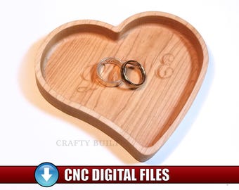 DIY Pattern Wood Heart-Shaped Tray Template CNC Files Jewelry Tray Money Catchall Valentine's Day Gift Idea Heart Dish Lovers Platter