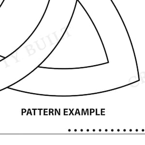 May include: Black and white line drawing of a pattern with a dotted line along the bottom edge. The text "PATTERN EXAMPLE" is printed below the pattern.