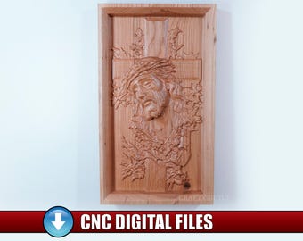 DIY CNC Pattern Jesus on Cross Bas Relief Template Wood Carving Digital Files Christian Wall Art Vectric Heightmap Religious Home Decor