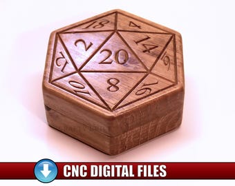 DIY Pattern D20 Dice Box Template CNC Files Jewelry Case Decorative Box Gaming Storage Container Vectric Digital Files, dxf, eps, pdf, svg