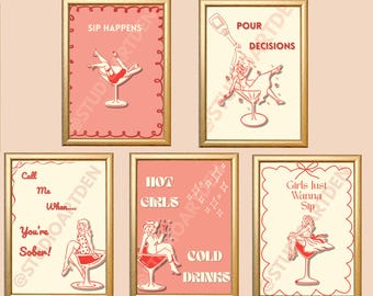 Printable Cocktail Art for Bar Cart | Vintage-Inspired Drink Print | Instant Wall Decor